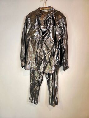 Anna Kriste Vintage 80s 90s Metallic Silver 3 Piece Set Disco Liquid Metal Sz 10